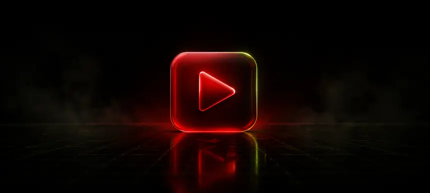 Ícone do YouTube em vermelho brilhante sobre fundo escuro